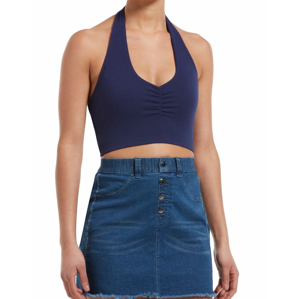 Hue Women's Ruched Blackout Cotton Halter Top